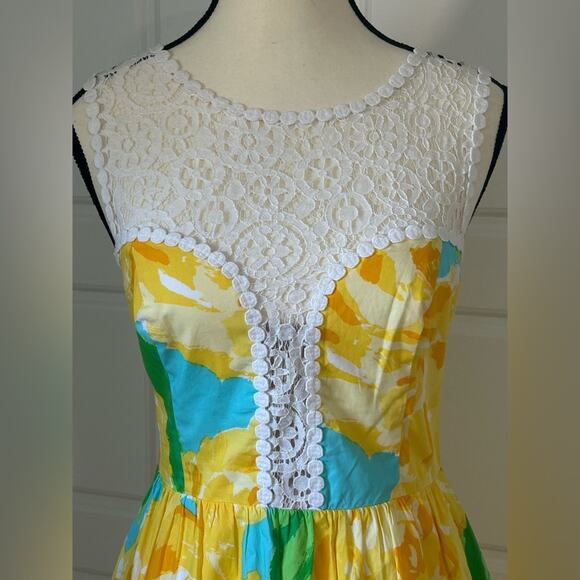 Lilly Pulitzer vintage first impressions floral Lace yellow white mini dress 0 - Picture 3 of 12